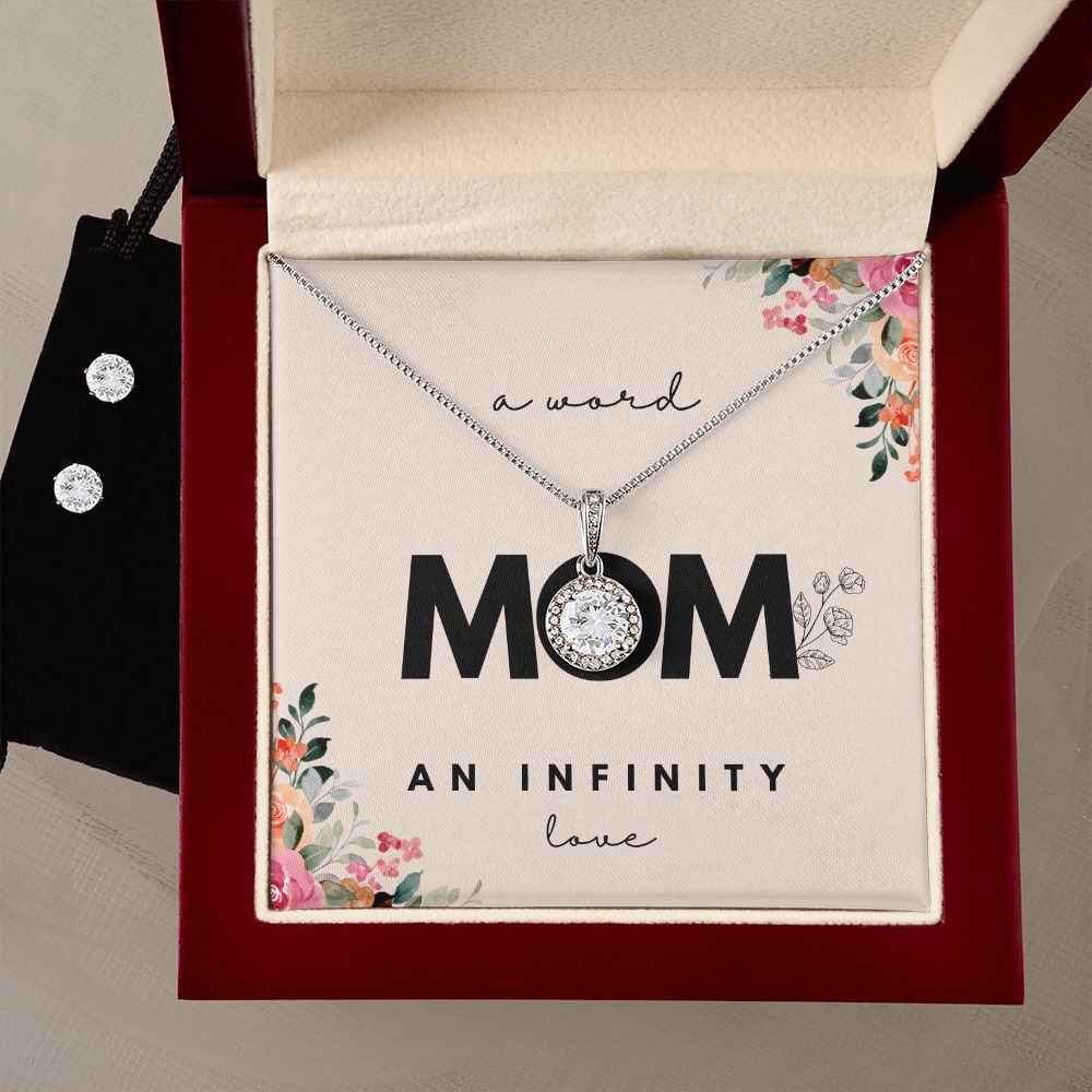 Mom gift a word an infinity love necklace and earrings set