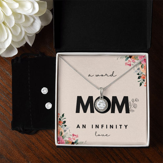 Mom gift a word an infinity love necklace and earrings set