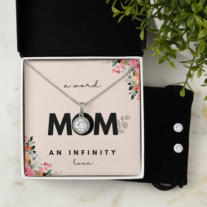 Mom gift a word an infinity love necklace and earrings set