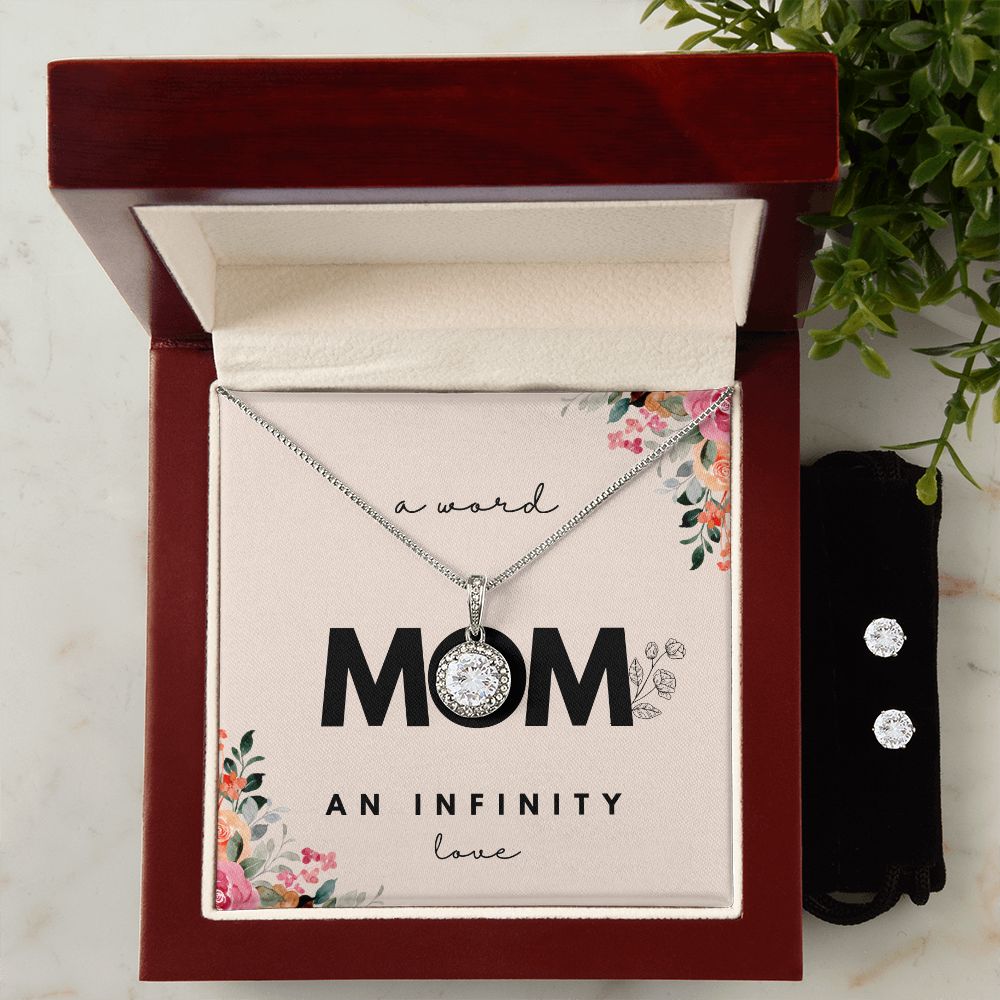 Mom gift a word an infinity love necklace and earrings set