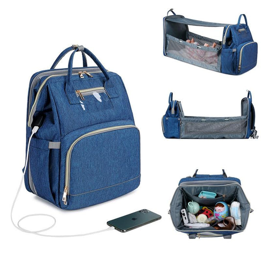 USB Bassinet Diaper Bag With Sunscreen & Changing Mat